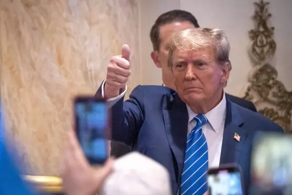 On Super Tuesday at the Mar a Lago Club in Palm Beach, Florida, on March 5, 2024, former president Donald Trump greets followers. ( Madalina Vasiliu/The Epoch Times )