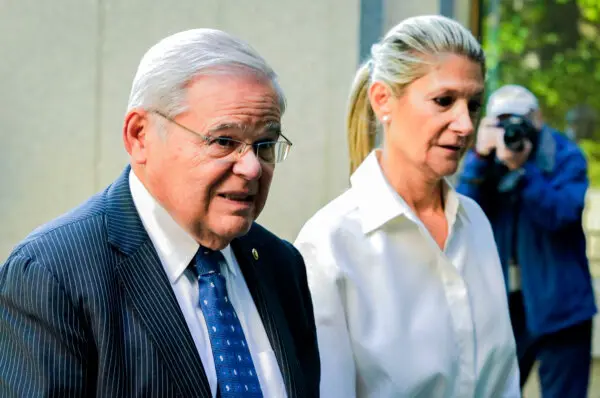 U. S. Sen. Bob Menendez ( D- N. J. ) and his wife, Nadine Arslanian Menendez, arrive at the U. S. District Court for the Southern District of New York, in New York City, on Sept. 27, 2023. ( Timothy A. Clary/AFP via Getty Images )