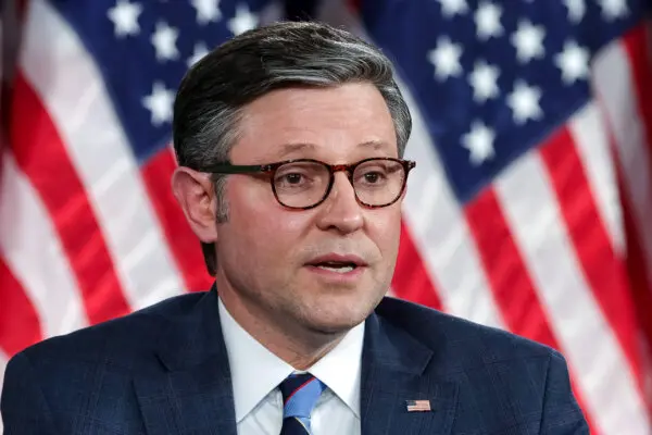 Speaker of the House Rep. Mike Johnson ( R- La. ) invests in a debate at the Greenbrier Hotel in White Sulphur Springs, West Va., on March 13, 2024. ( Alex Wong/Getty Images )