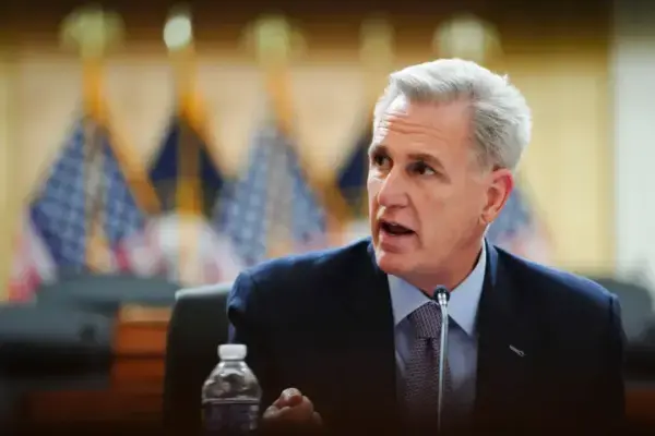 Rep. Kevin McCarthy ( R- Calif. ) speaks during a press conference unveiling the results of the Select Committee on the Chinese Communist Party (CCP ) investigation into the biolab discovered in Reedley, Calif., in Washington on Nov. 15, 2023. ( Madalina Vasiliu/The Epoch Times )