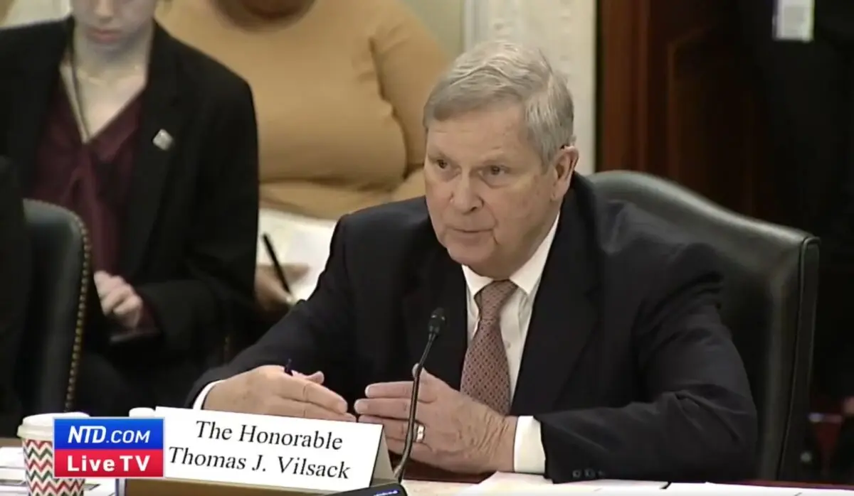 Secretary of the Department of Agriculture Thomas Vilsack testifies to the Senate Agriculture Committee's Oversight Hearing on Feb. 28, 2024. ( United States Senate Committee on Agriculture/Screenshot via NTD )