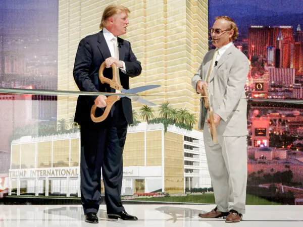 Chairman and President of the Trump Organization Donald Trump ( L ) and Phil Ruffin, owner of the New Frontier Hotel and Casino, at a ceremonial groundbreaking for the Trump International Hotel &amp, Tower Las Vegas in Las Vegas on July 12, 2005. ( Ethan Miller/Getty Images )