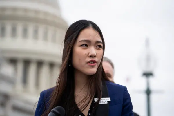 On March 22, 2024, Frances Hui of the Committee for Freedom in Hong Kong Foundation ( CFHK) speaks during a press conference to discuss the effects of the Safeguarding National Security Bill at the House Triangle near the U.S. Capitol building. ( Madalina Vasiliu/The Epoch Times )