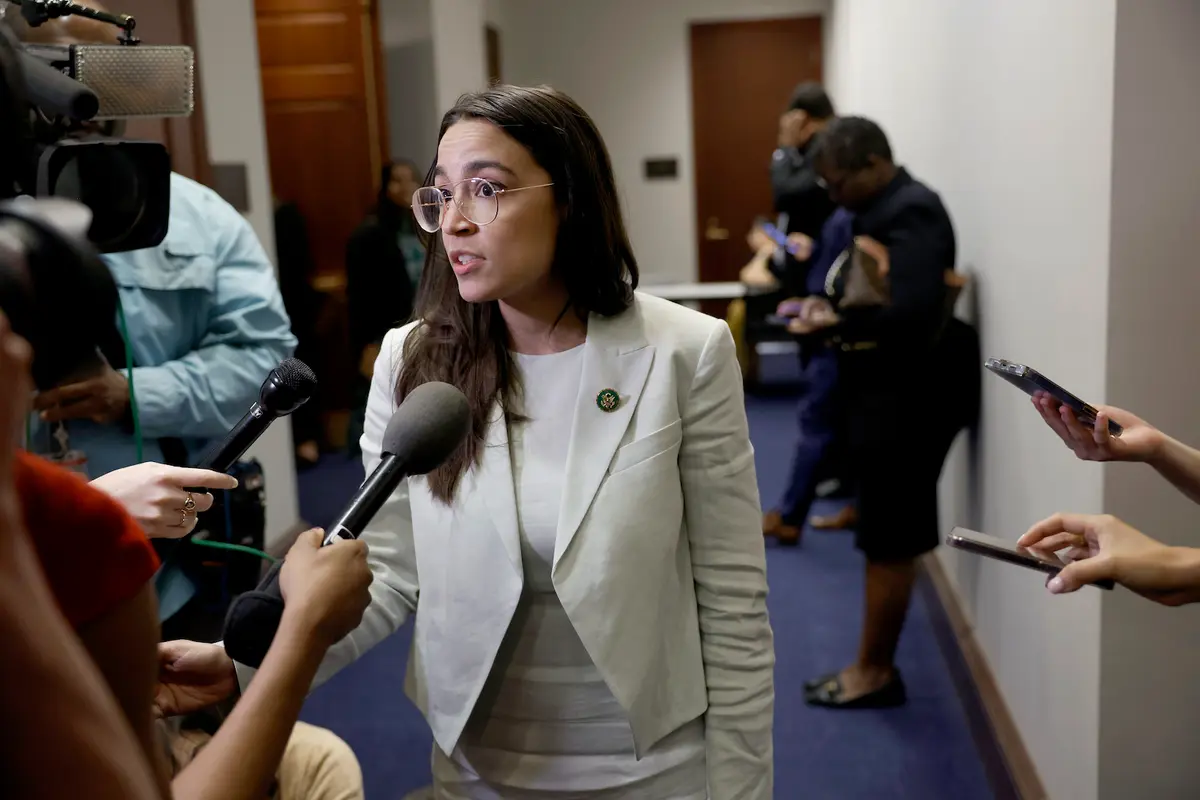 Rep. Alexandria Ocasio-Cortez (D-N. Y. ( Responsible House Democrat congress member with White House debt negotiators at a press conference after attending a House Democrat caucus meeting at the U.S. S. Capitol in Washington on May 31, 2023. ( Anna Moneymaker/Getty Images )