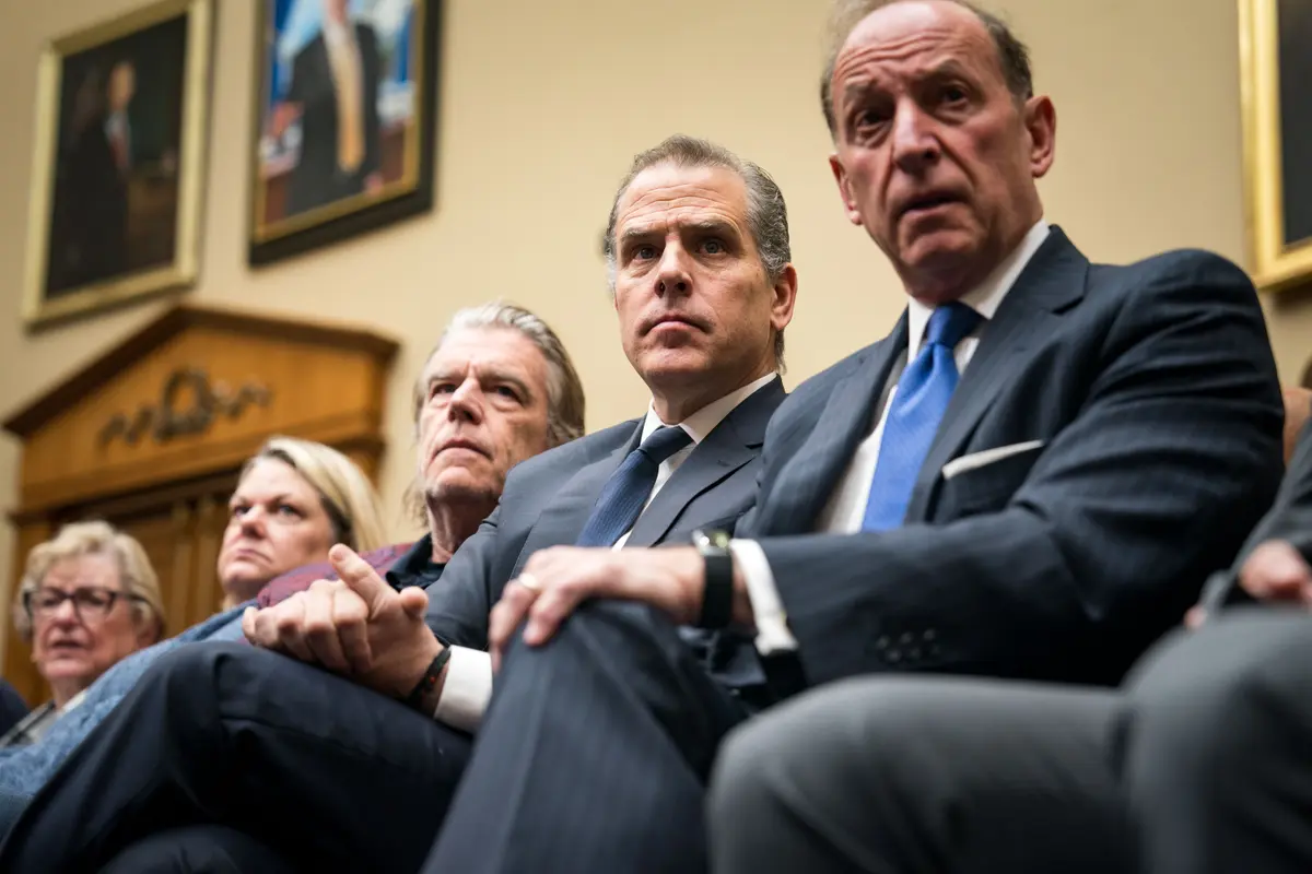 On January 1, House Oversight Committee members Hunter Biden ( 2nd R), the son of President Joe Biden, and his attorney Abbe Lowell sat down for a meeting in Washington. 10, 2024. ( Kent Nishimura/Getty Images )