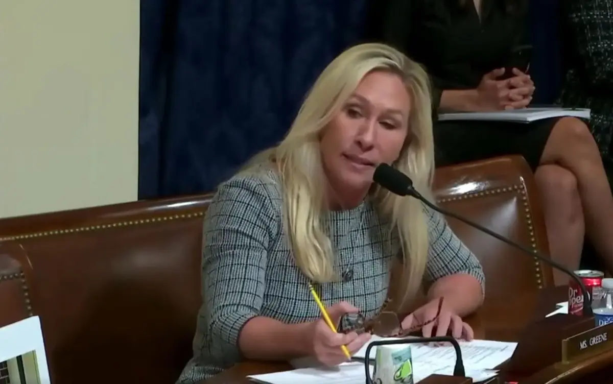 Rep. Marjorie Taylor Greene (R-Ga. speaking at a Jan. 1 congressional hearing of the House Committee on Homeland Security in Washington. 18, 2024. (NTD )