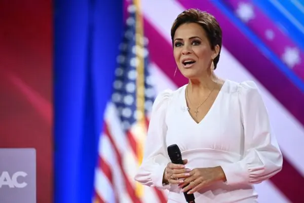 Kari Lake, 2024 U.S. Senate candidate from Arizona, speaks during CPAC in National Harbor, Md., on Feb. 24, 2024. (Mandel Ngan/AFP via Getty Images)