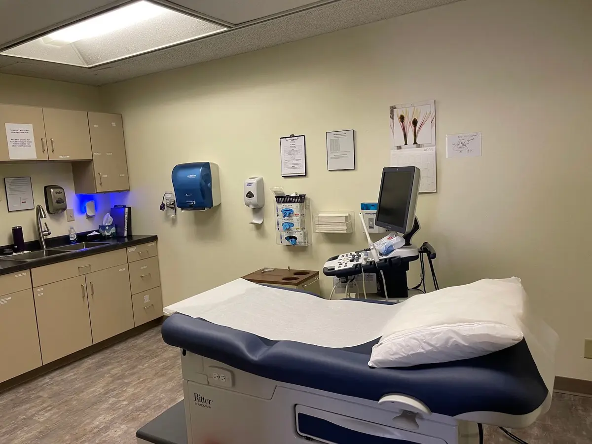 A photo of a women’s clinic in Moorhead, Minn., on April 13, 2023. (Ines Bel Aiba/AFP via Getty Images)