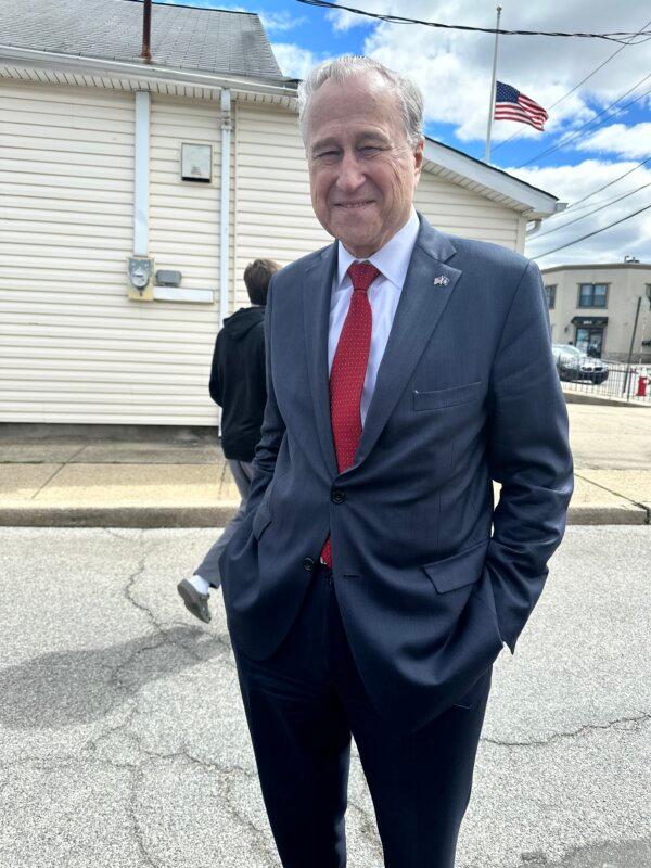 New York Republican State Committee Chair Ed Cox at the Mike LiPetri protest in Bethpage, Long Island, on April 7, 2024. ( Juliette Fairley/The Epoch Times )