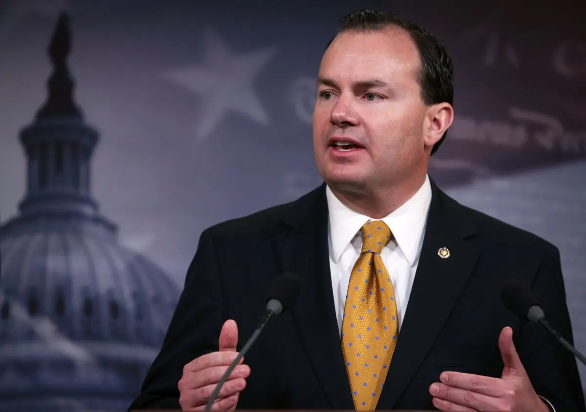 Sen. Mike Lee ( R- Utah ) speaks about the war in Afghanistan during a news conference on Capitol Hill in Washington on Feb. 6, 2014. ( Mark Wilson/Getty Images )