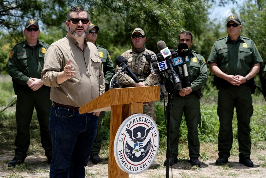 Sen. Ted Cruz speaks during the annual Border Safety Initiative Conference held close to the Rio Grande near Mission, on Monday, July 1, 2019.